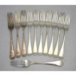 A set of eleven OEP silver table forks, Goldsmiths & Silversmiths Co. Ltd, London 1910, 26 oz