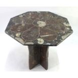 A small octagonal marble and fossil top occasional  table, 46 cm x 46 cm x 45 cm h