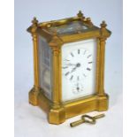 Rollin, Paris, a late 19th century gilt cased carriage clock, the twin train 8-day hour repeat