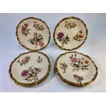 Six Victorian Royal Worcester cream ground cabinet plates, moulded open flower shape, each painted