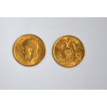 Two George V half-sovereigns, 1913 and 1914