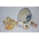 A First Period Worcester transfer-printed blue and white teabowl, to/w six Royal Worcester painted