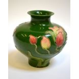 Julius Dressler (1888-1945) - An Art Nouveau ceramic vase, with tubeline stylised pink flower