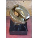 Abstract School - A brown patinated bronze free-form sculpture of knotted design, 15 cm high, on