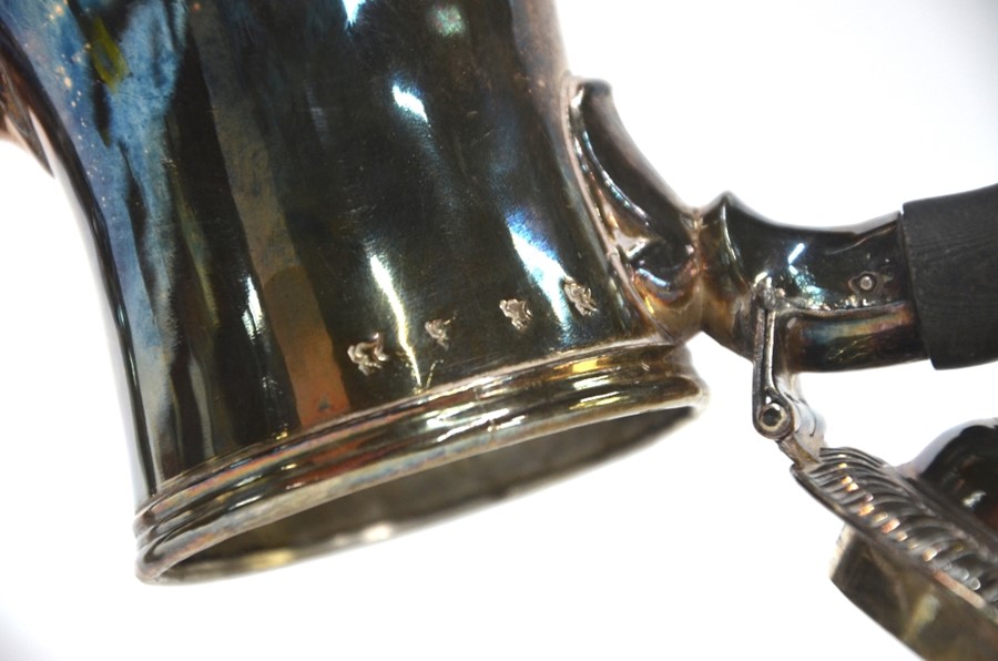 An 18th century Old Sheffield plate baluster coffee pot with ebonised finial, maker probably Tudor & - Image 4 of 4