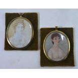 Two early 19th century oval miniature portraits on ivory of young ladies, in gilt metal framesOne