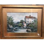 F Davis - A water mill, watercolour, signed lower right, 24 x 36 cm