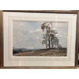Edward Wesson (1910-1983) - An East Anglian field with tall trees, watercolour, signed lower left,