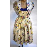 A 1950s Horrockses floral printed cotton sun dress and bolero, off-white ground with yellow/pink/