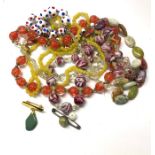 A collection of vintage and later bead necklaces including Venetian glass, mottled stone etc