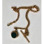 A Victorian 9ct rose gold graduated Albert with swivel, bar and double sided fob set cornelian and