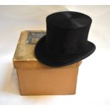 A vintage black silk top hat , Lincoln Bennett & Co., Sackville St., London retailed by Bainbridge &