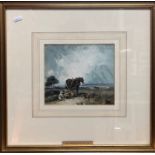 J Linnell - A ploughing view with horses, watercolour, signed lower left, 16.5 x 18.5 cm