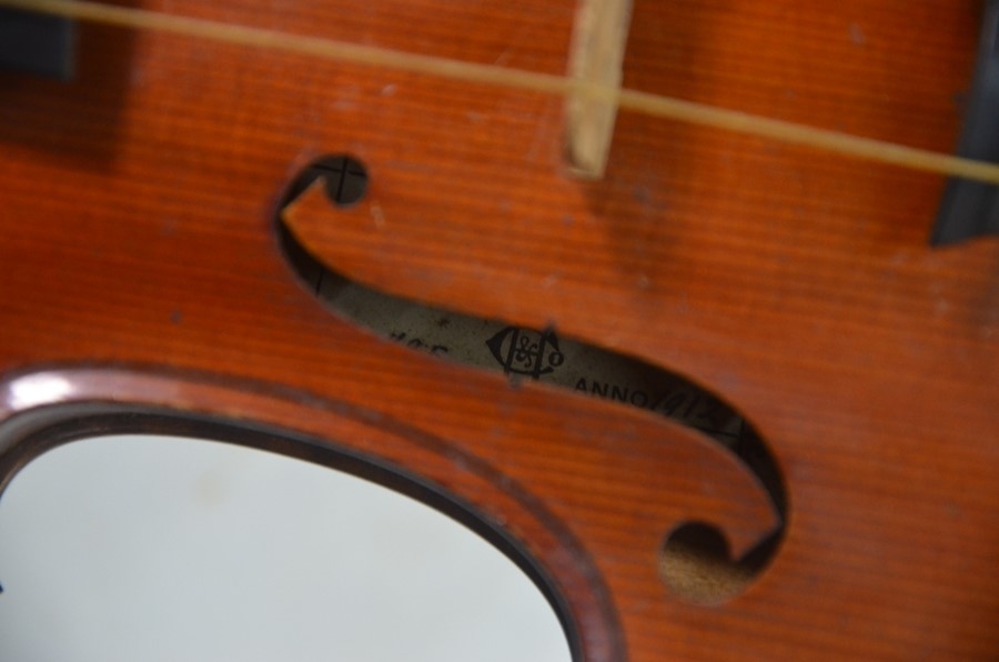 A French violin, 'The Carrodus', retailed by Haynes & Co, label within dated 1912, with 36 cm two- - Image 3 of 13