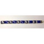 David Andersen Norway - a white metal and enamel bracelet formed of alternate rectangular plain blue