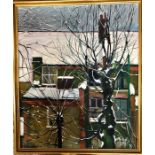 John Cherrington - Two views of winter cottage gardens, oil on canvas, to/w eight other oil