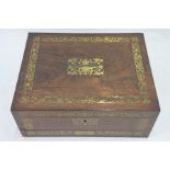 A 19th century brass inlaid rosewood apothecary box, the fitted interior over a full width drawer,
