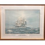E Tufnell (1888-1978) - Study of Clipper Ship 'Thomas Stephens', watercolour, signed lower right and