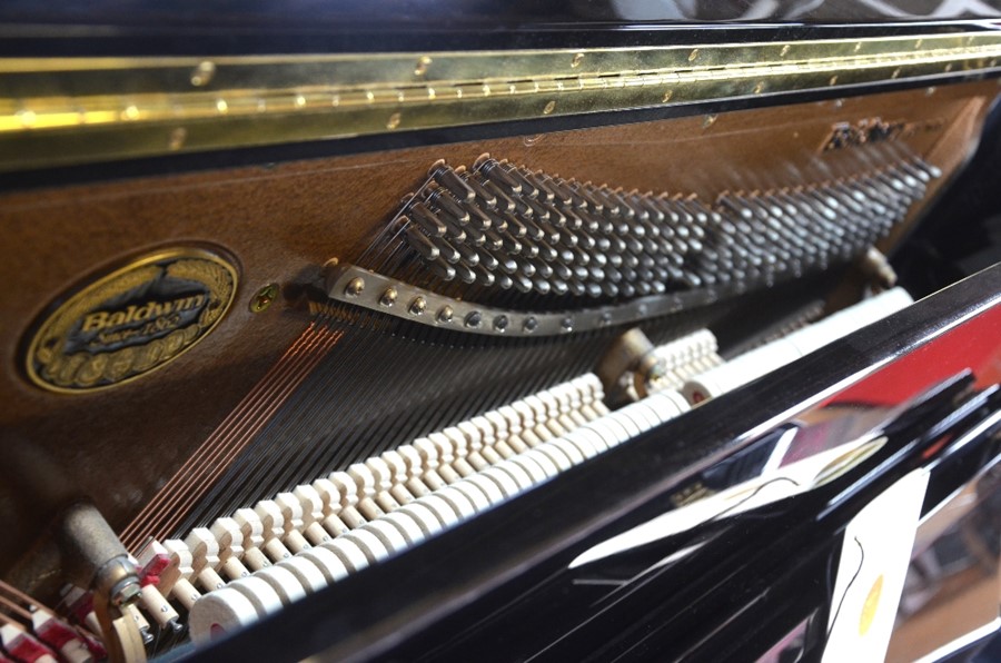 A Baldwin (USA) model E 248 HPE upright gloss black piano, frame No.467966, supplied new in June - Image 3 of 4