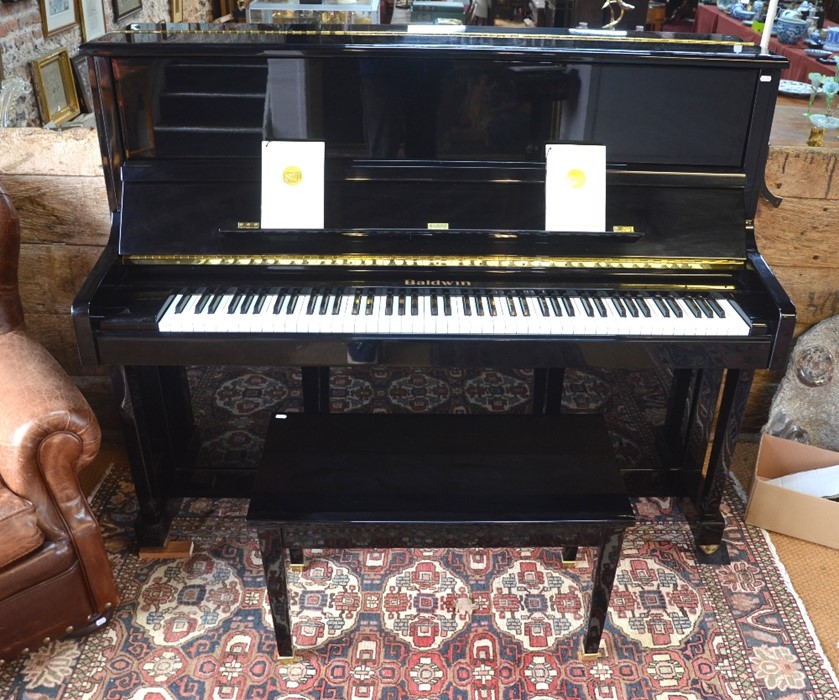 A Baldwin (USA) model E 248 HPE upright gloss black piano, frame No.467966, supplied new in June - Image 2 of 4