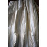 A pair of lined and inter-lined ivory silk curtains with gros-grain mocha stripe, each curtain 183