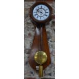 A 19th century mahogany 8-day wall clock, the white enamelled dial with brass weight and pendulum,