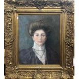 L Chakar - Portrait of a lady in Edwardian dress, oil on canvas, signed lower left, 44 x 36 cm