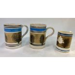 Two early 19th century Mocha Ware tankards with printed 'G.R. 1 pint' measure stamp, 22 & 22.5 cm