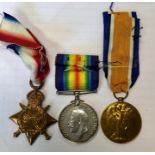 A trio of WWI medals comprising 1914-15 Star, 1914-18 war Medal, Victory medal to 61964 Dvr. C A