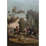 18th century English school - Hunting scene in parkland, oil on canvas, 58 x 85 cmRelined and