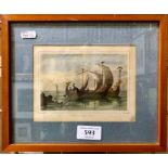 A set of four French 19th century hand-coloured engravings of English boats through the ages -