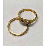 A Victorian 18ct yellow gold ring set with five old cut diamonds (one missing), size L, approx 3g
