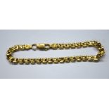 A yellow metal square link bracelet, stamped 750, approx 8.7 g