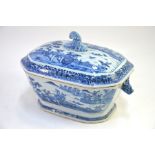 A Chinese Export porcelain, blue and white tureen and cover, decorated with a typical design of