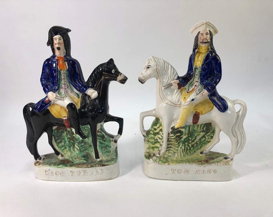 Two pair of 19th century Staffordshire flatbacks - Dick Turpin and Tom King, 30 cm high and Prince - Image 2 of 6