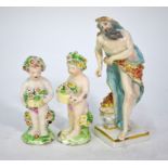 A porcelain Four Seasons figure, 'Winter' as an old man with floral-decorated cloak, on square base,