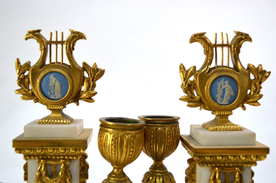 A fine pair of 19th century French Louis XVI style ormolu mounted alabaster twin arm candelabra, - Image 3 of 6