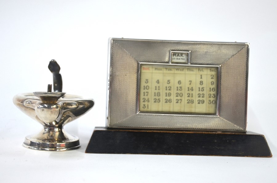 A silver 'Aladdin's lamp' table cigarette lighter, with snake handle, Birmingham 1921 to/w a - Image 2 of 3