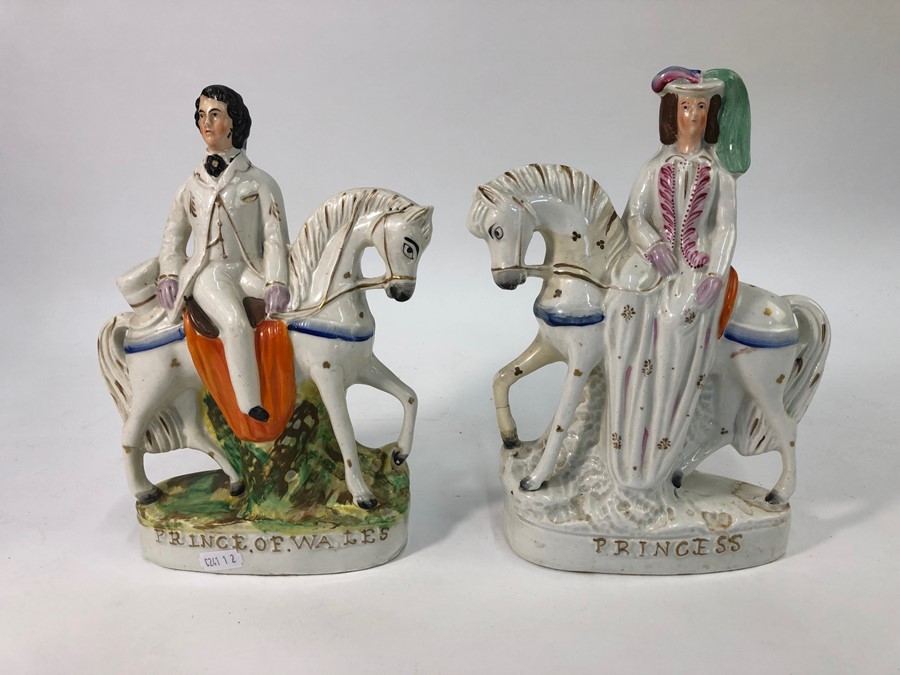 Two pair of 19th century Staffordshire flatbacks - Dick Turpin and Tom King, 30 cm high and Prince - Image 5 of 6