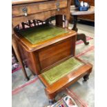 A set of mahogany library steps with green leather and gilt inserts