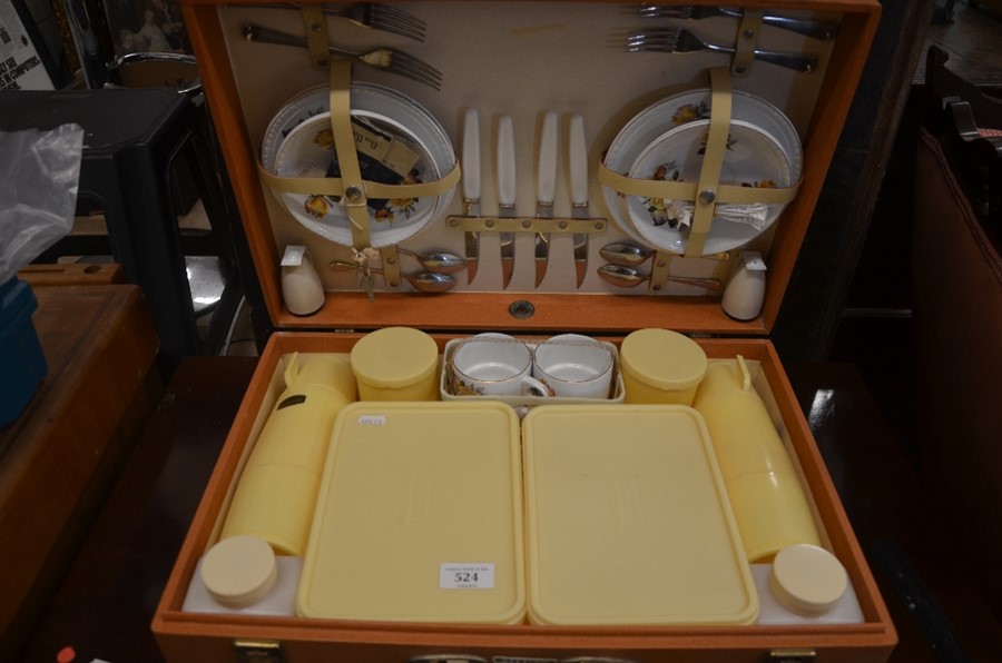 A vintage Brexton, as new, picnic set in tan rexine case