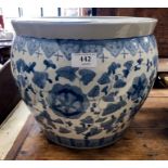 A Chinese blue and white fish bowl or jardiniere, 30 cm wide