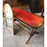 A gilt framed wall mirror to/with a leather top lyre end coffee table (2)