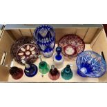 A collection of flash glass including vases, bowls and bells