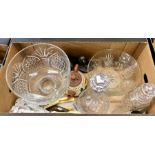 A large cut glass punch bowl, fruit bowl, decanters etc. to/w assorted flatware, Devon motto ware