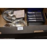 A cased fish cutlery set, teaspoon set and two cased fruit knife sets, a collection of electroplated
