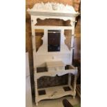 An Anglo-Flemish antique oak carved mirror backed hall stand, later painted white