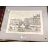 A set of five engravings of London views - Piccadilly Circus, Kensington High Street, London Bridge,