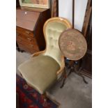 A Victorian mahogany framed nursing chair with green dralon button back upholstery to/w a