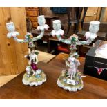 A pair Dresden porcelain figural twin branch candelabra (a/f) (2)